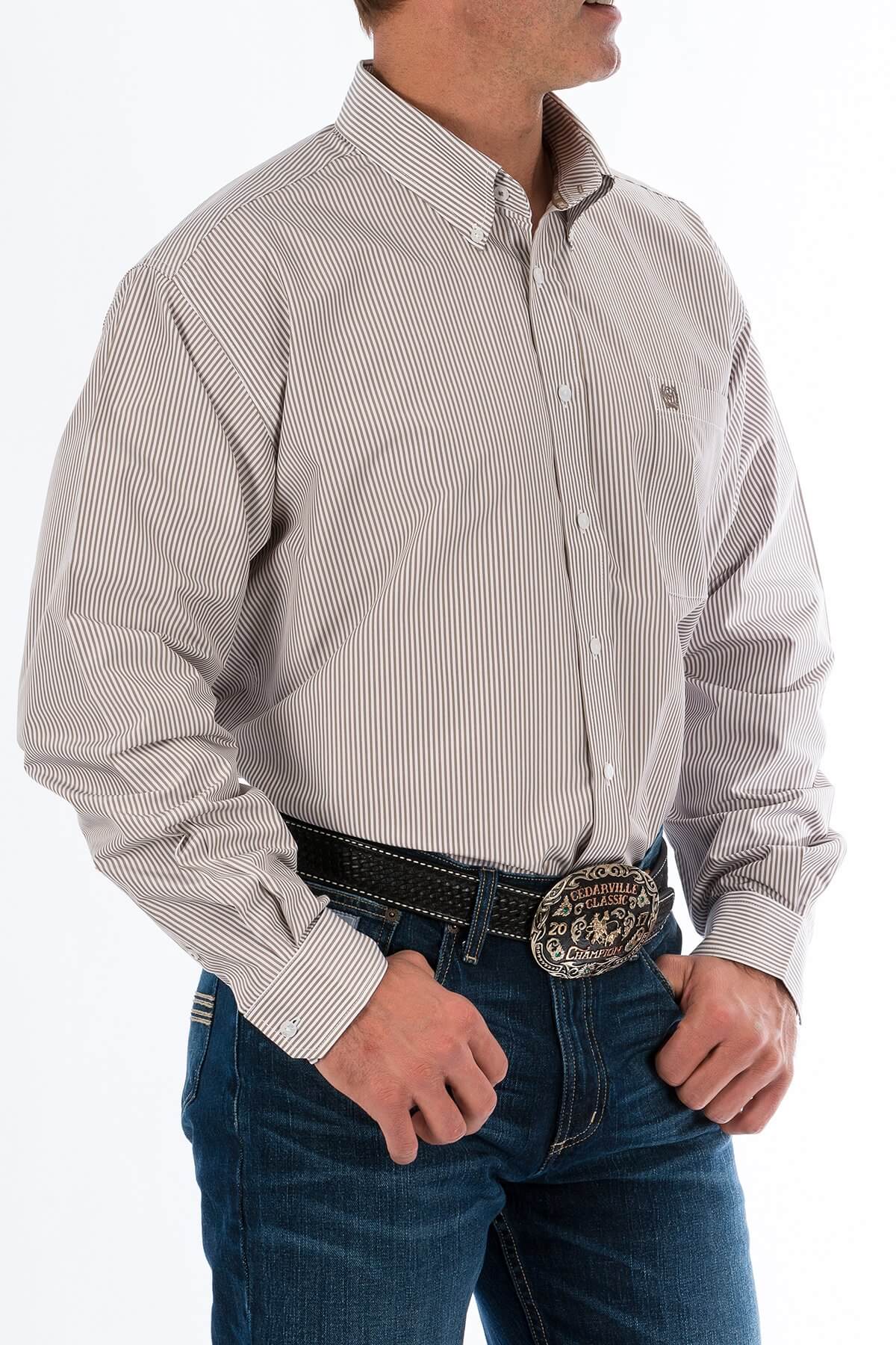 Cinch | Khaki Stripe LS Shirt - Image 2