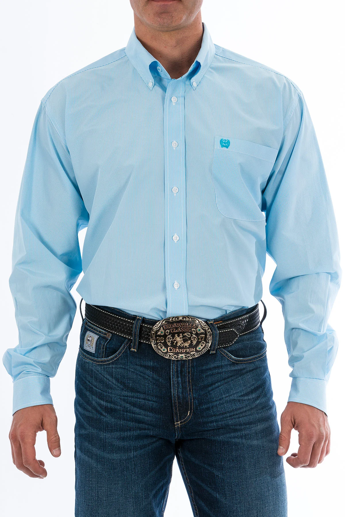 Cinch | Light Blue Micro Stripe LS Shirt