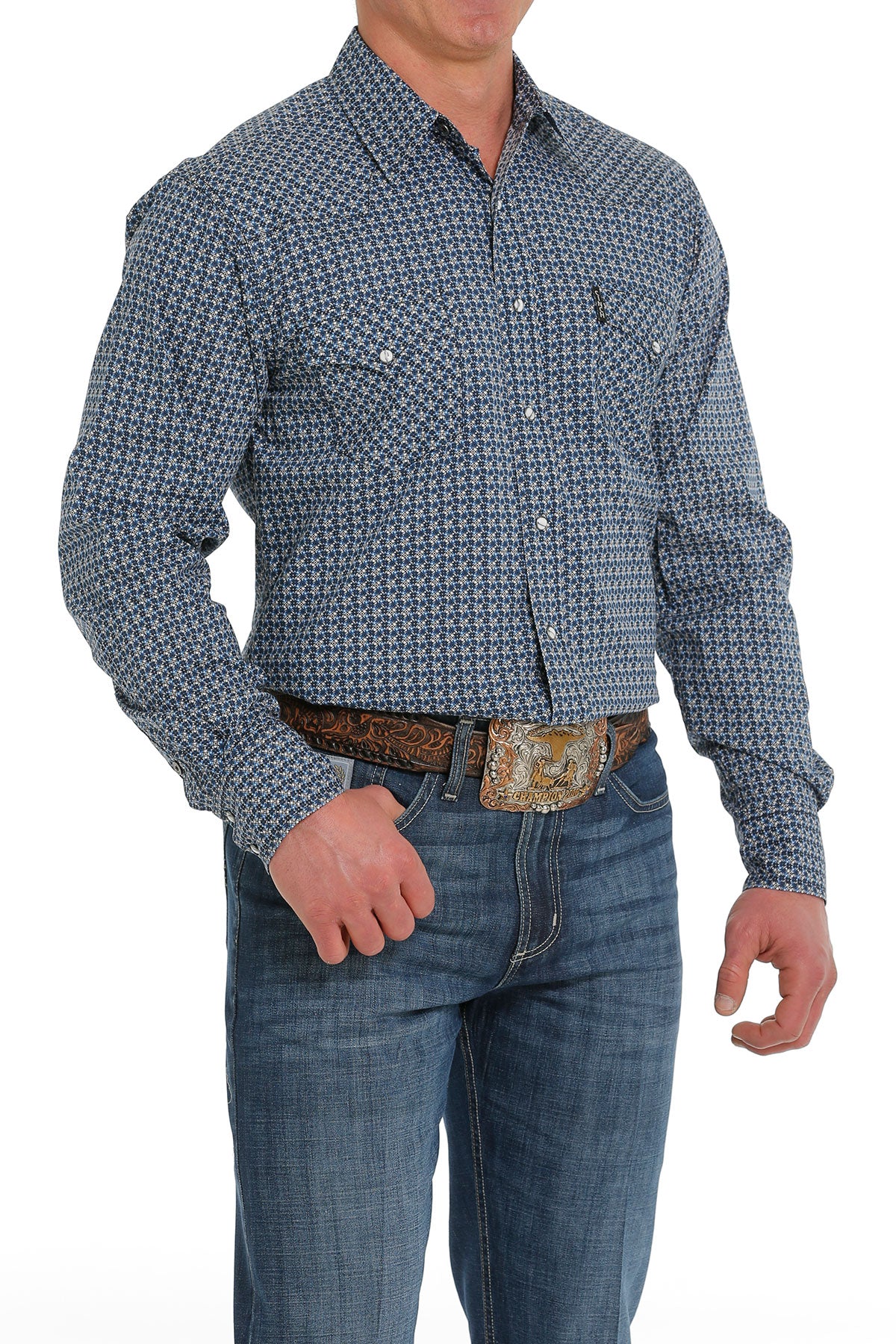 Cinch | Navy/Multi Modern Fit Print LS Shirt - Image 3