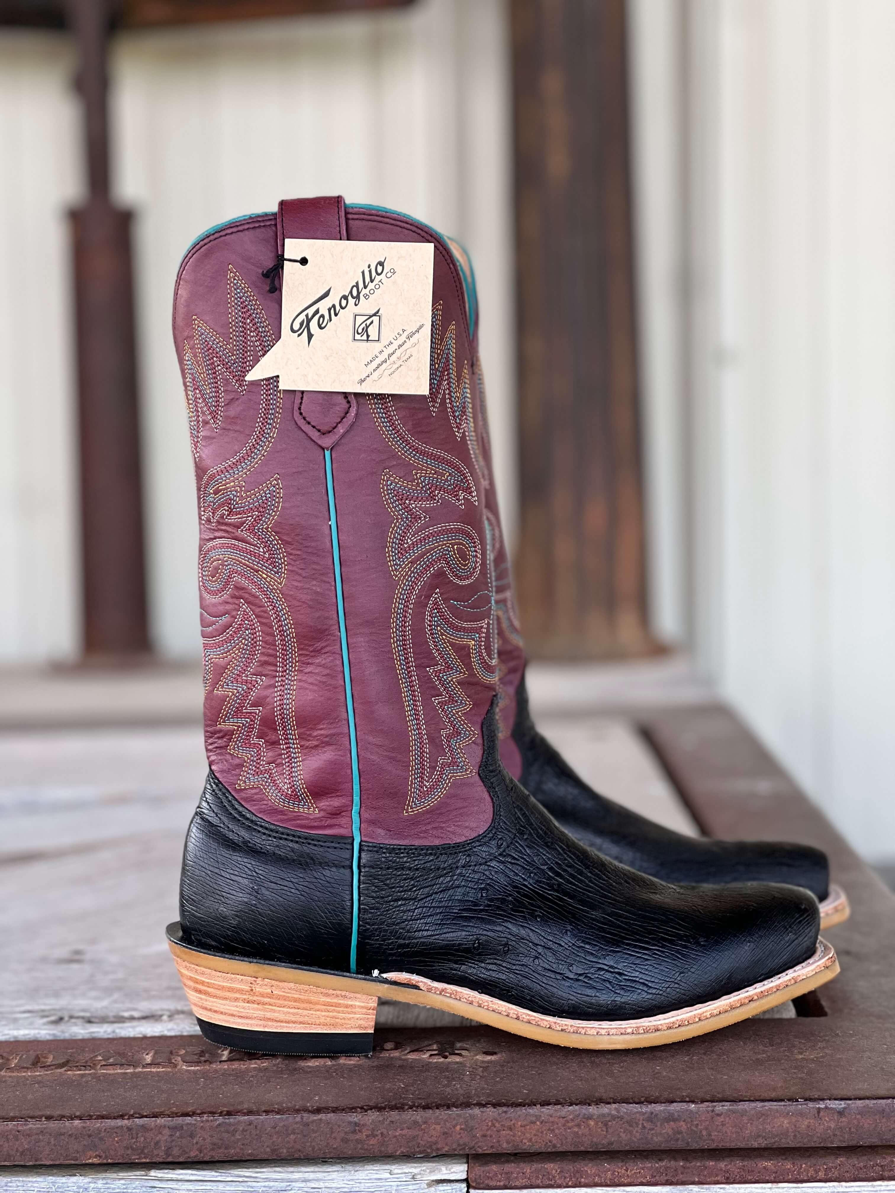 Fenoglio Boot Co. | Black Smooth Ostrich Cabernet Boot - Image 2