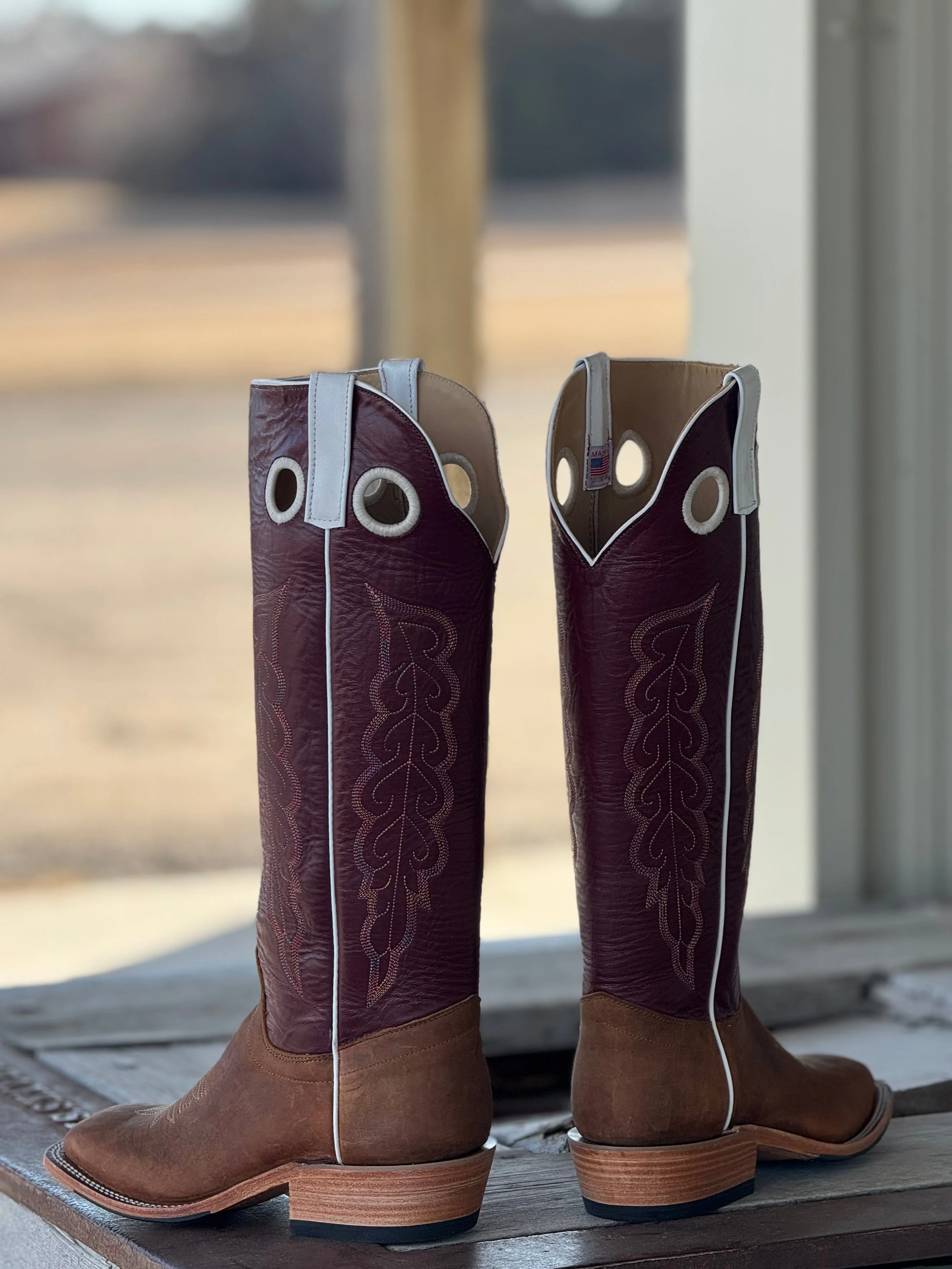 Olathe Boot Co. | Natural Brahma Bison/Sangria Tall Top Boot - Image 4