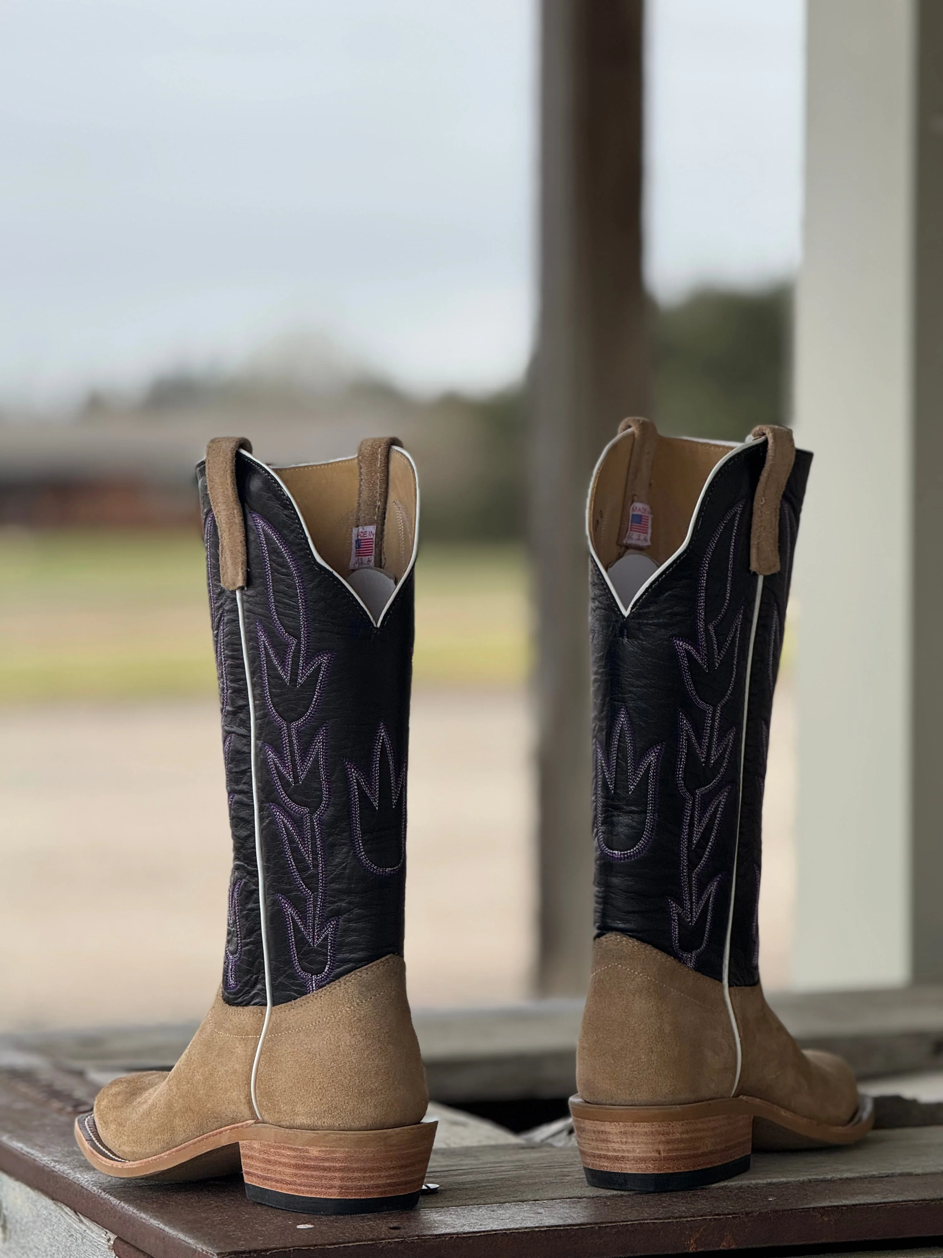 Olathe Boot Co. | Teak Crazyhorse Roughout/Black Kidskin Boot - Image 4