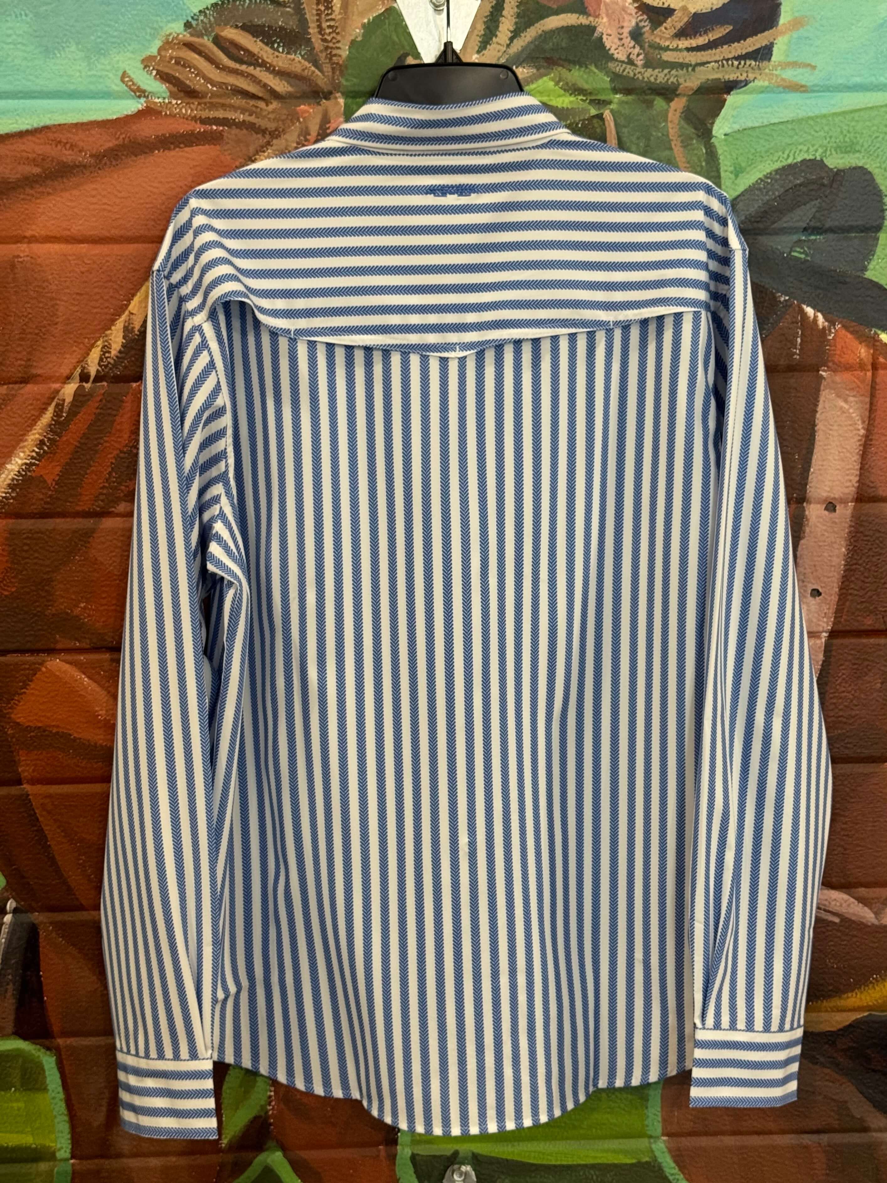 Outpost Performance Blue Stripe Pearl Snap LS Shirt - Image 2