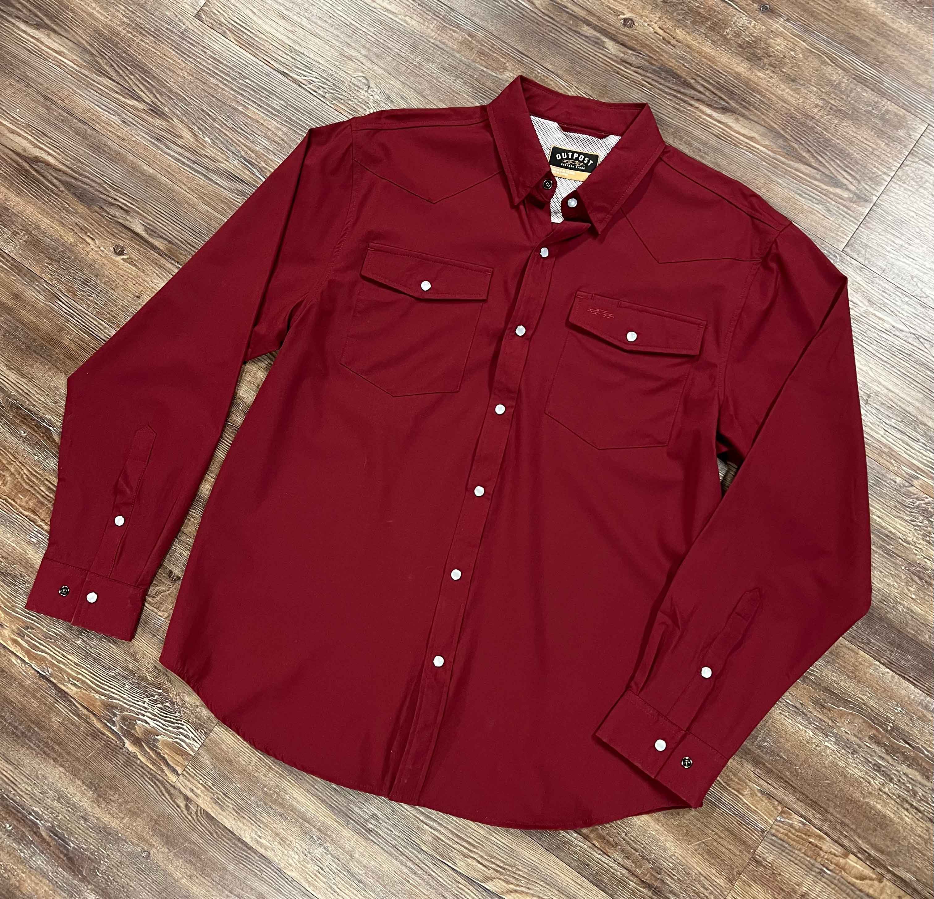 Outpost Performance Burgundy Pearl Snap LS Shirt