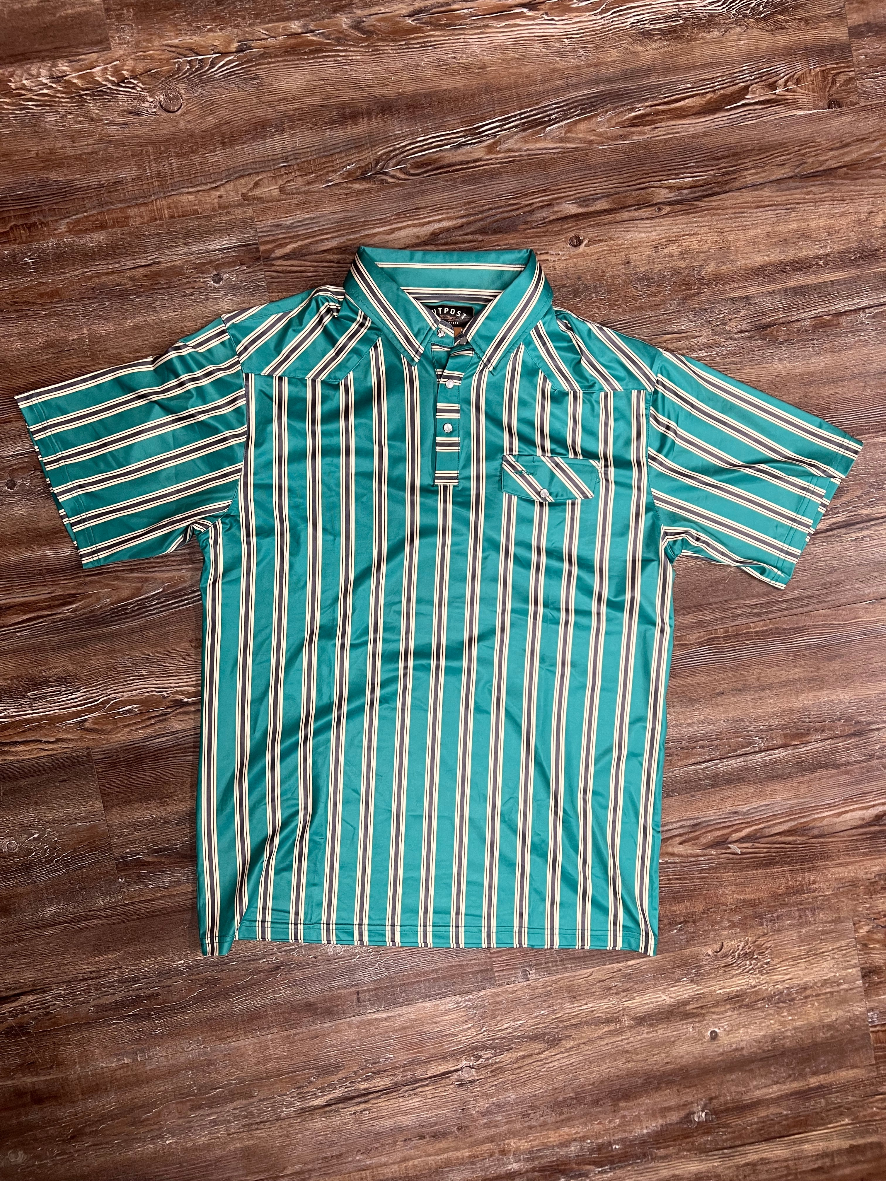Outpost Performance Green Stripe Polo Shirt