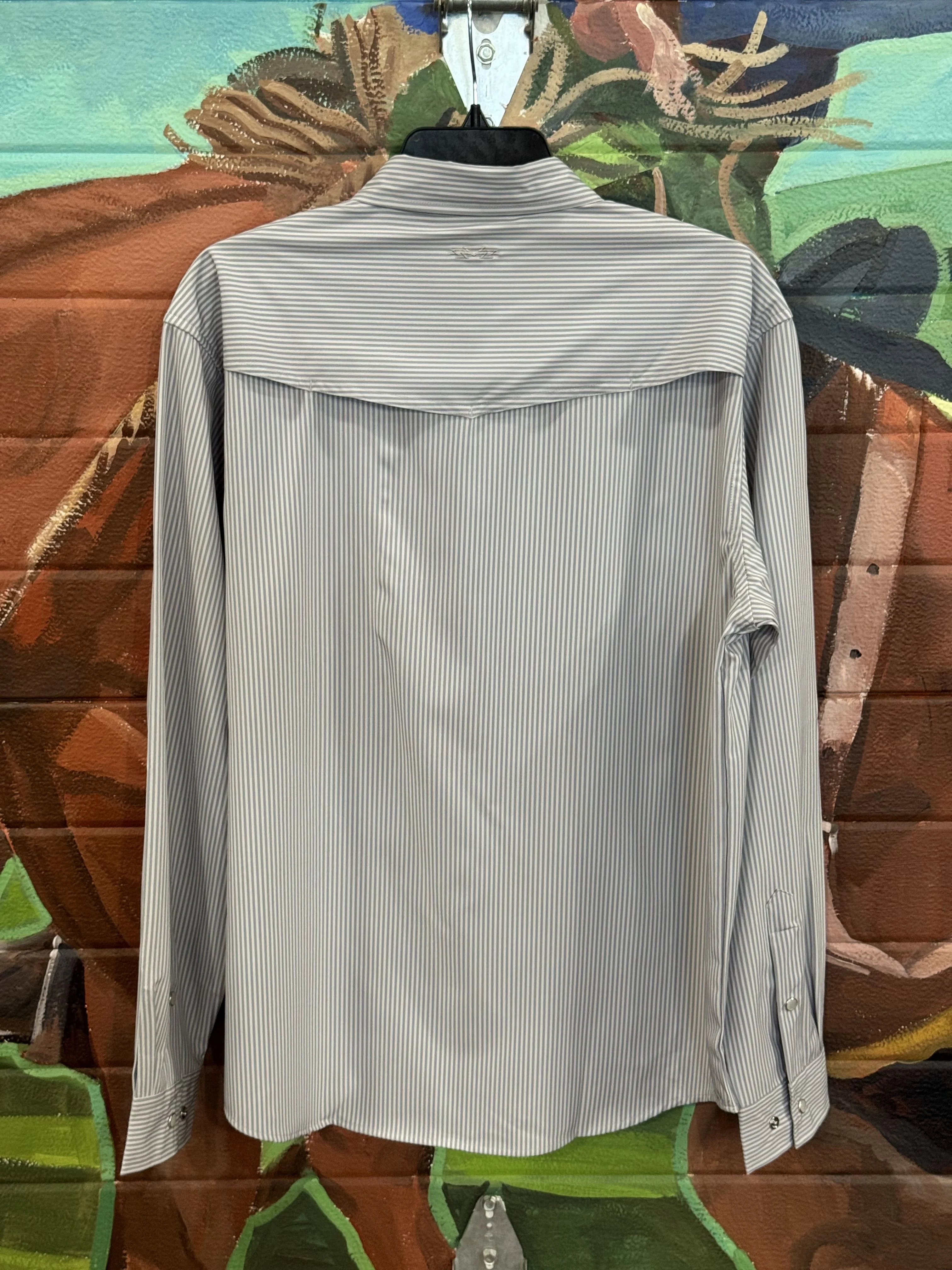 Outpost Performance Grey Pinstripe LS Pearl Snap Shirt - Image 2