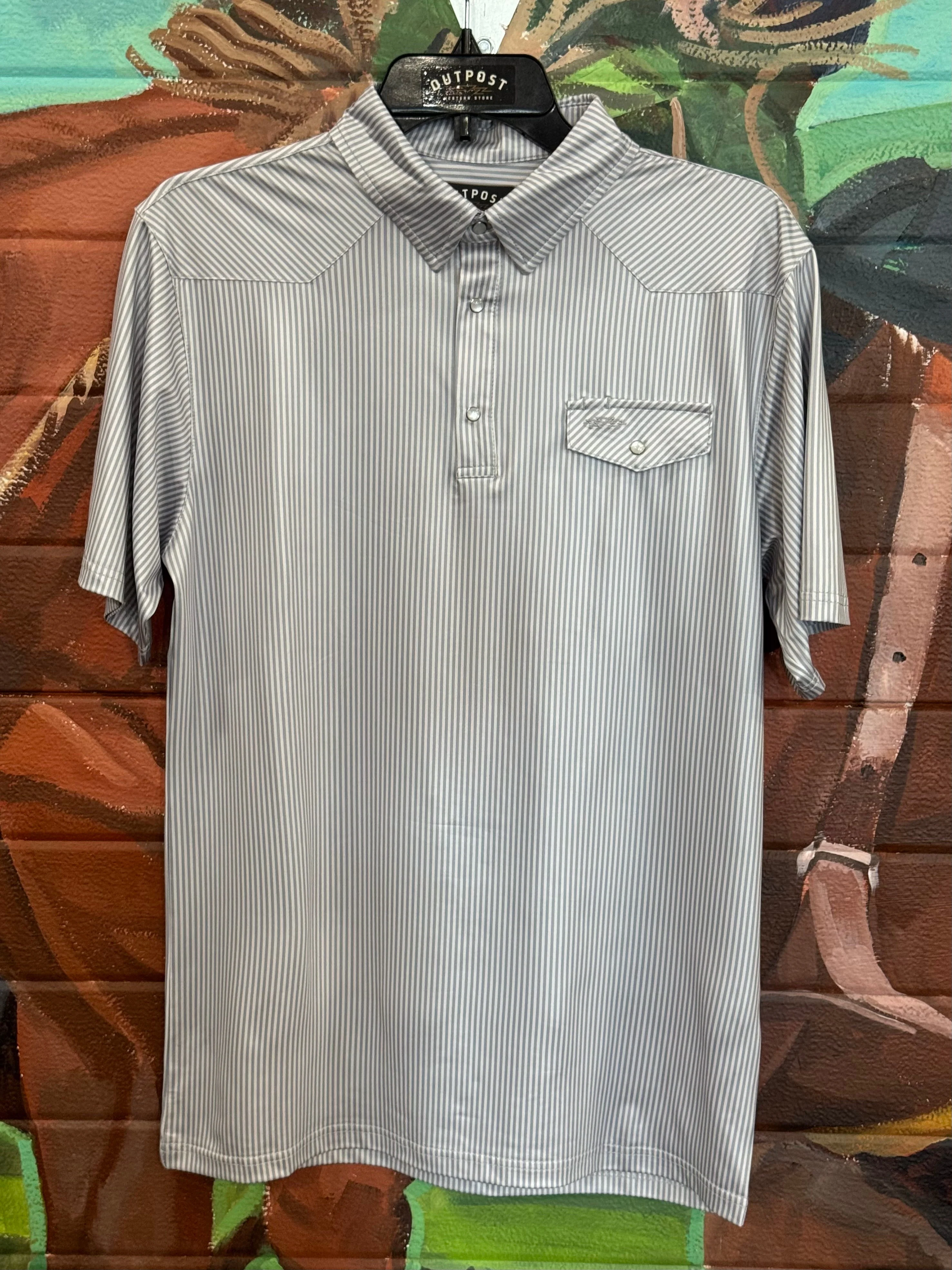 Outpost Performance Grey Pinstripe Polo Shirt