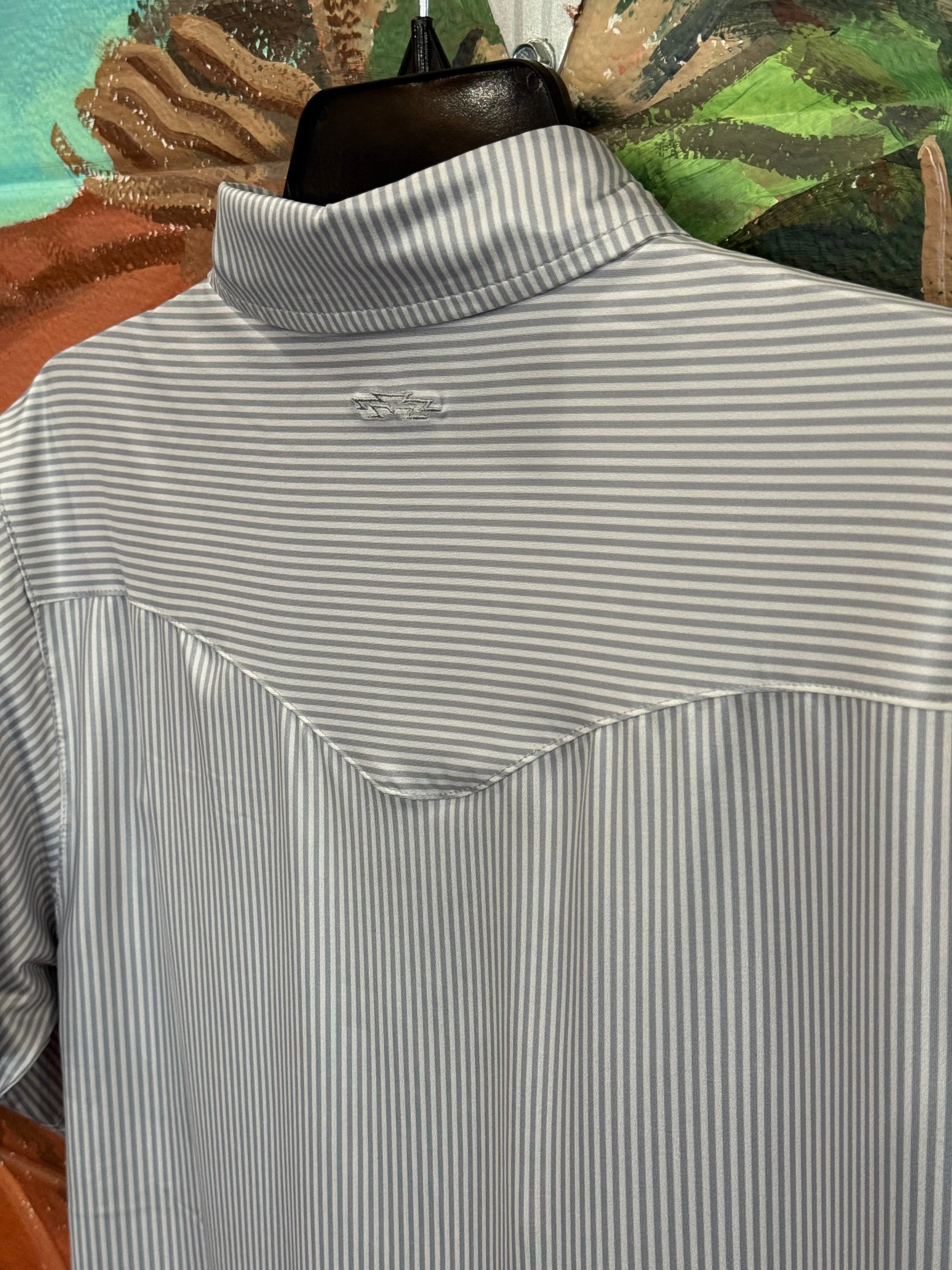 Outpost Performance Grey Pinstripe Polo Shirt - Image 2