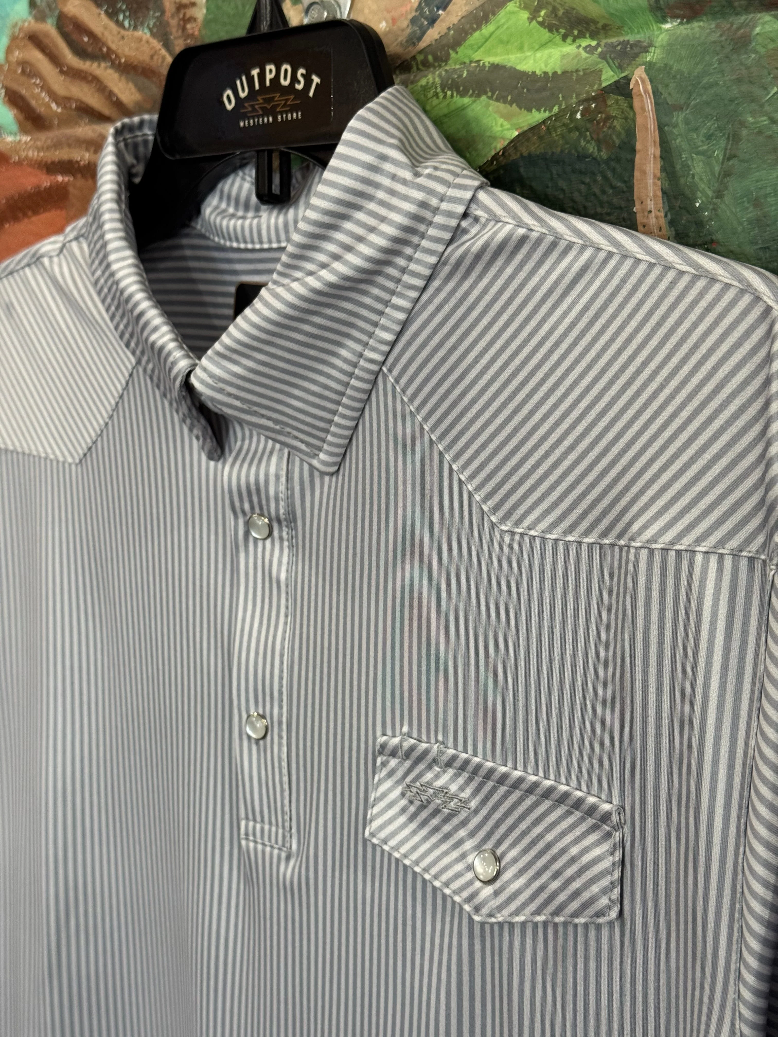 Outpost Performance Grey Pinstripe Polo Shirt - Image 3