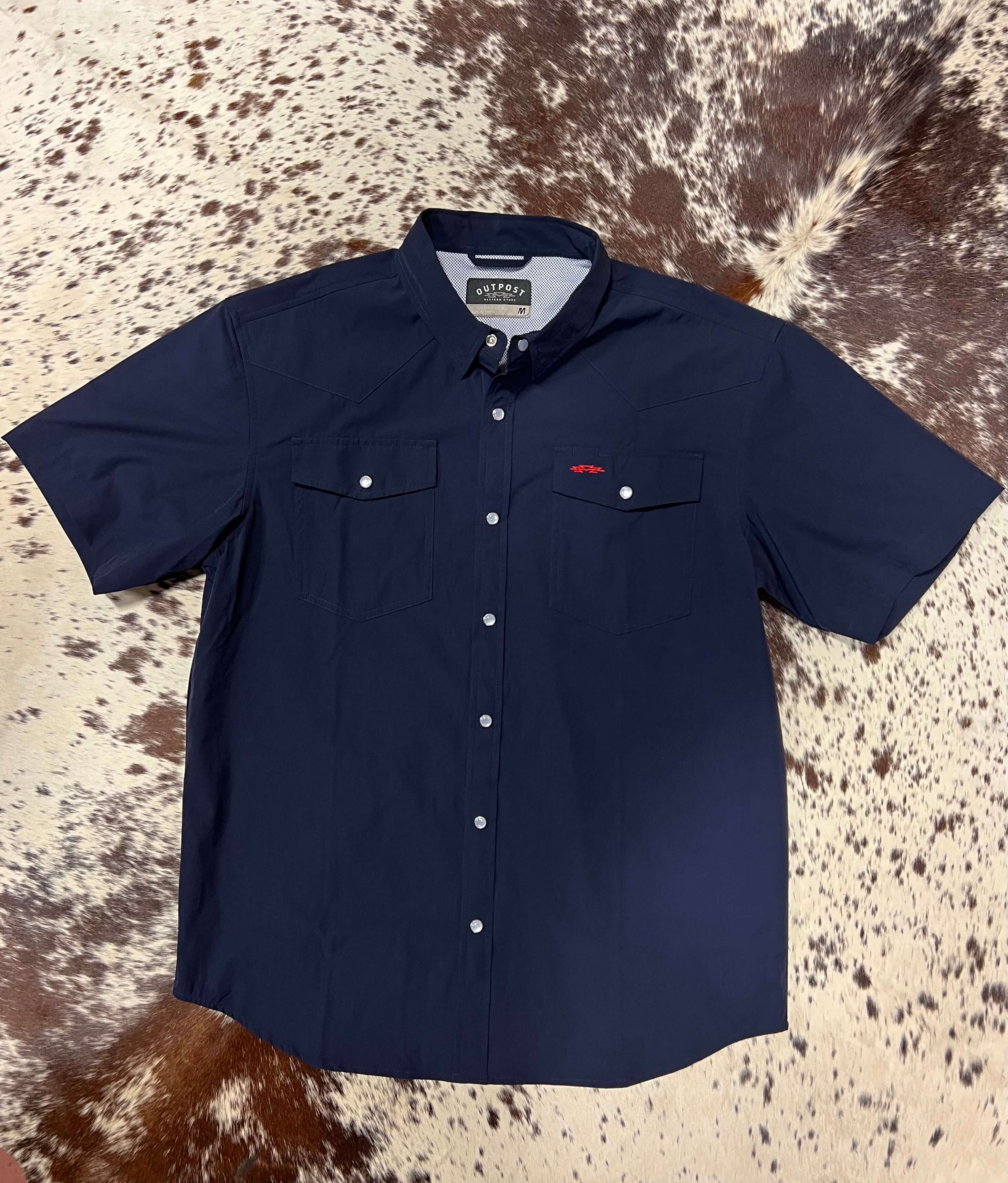 Outpost Performance Navy Pearl Snap SS Shirt