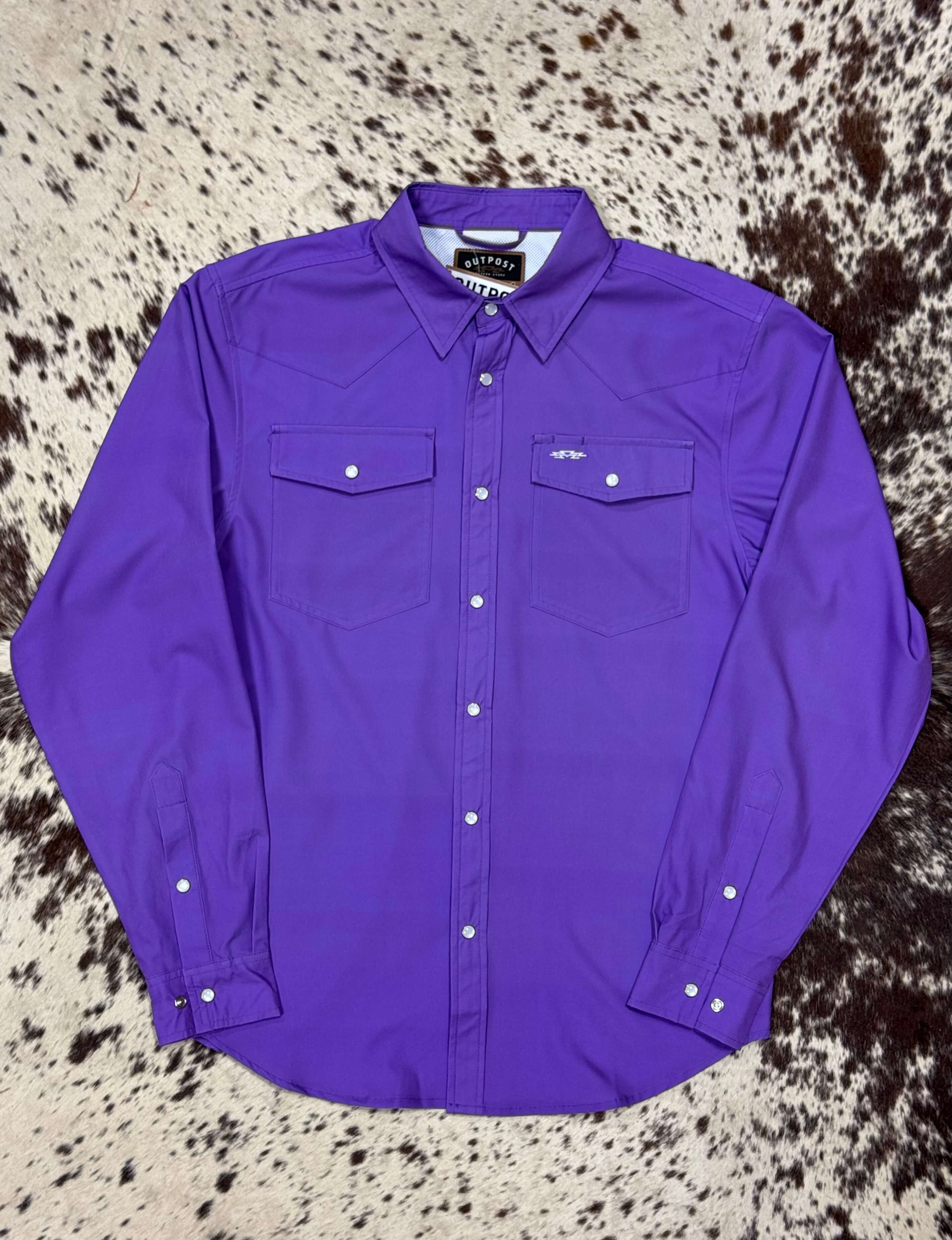 Outpost Performance Purple Pearl Snap LS Shirt