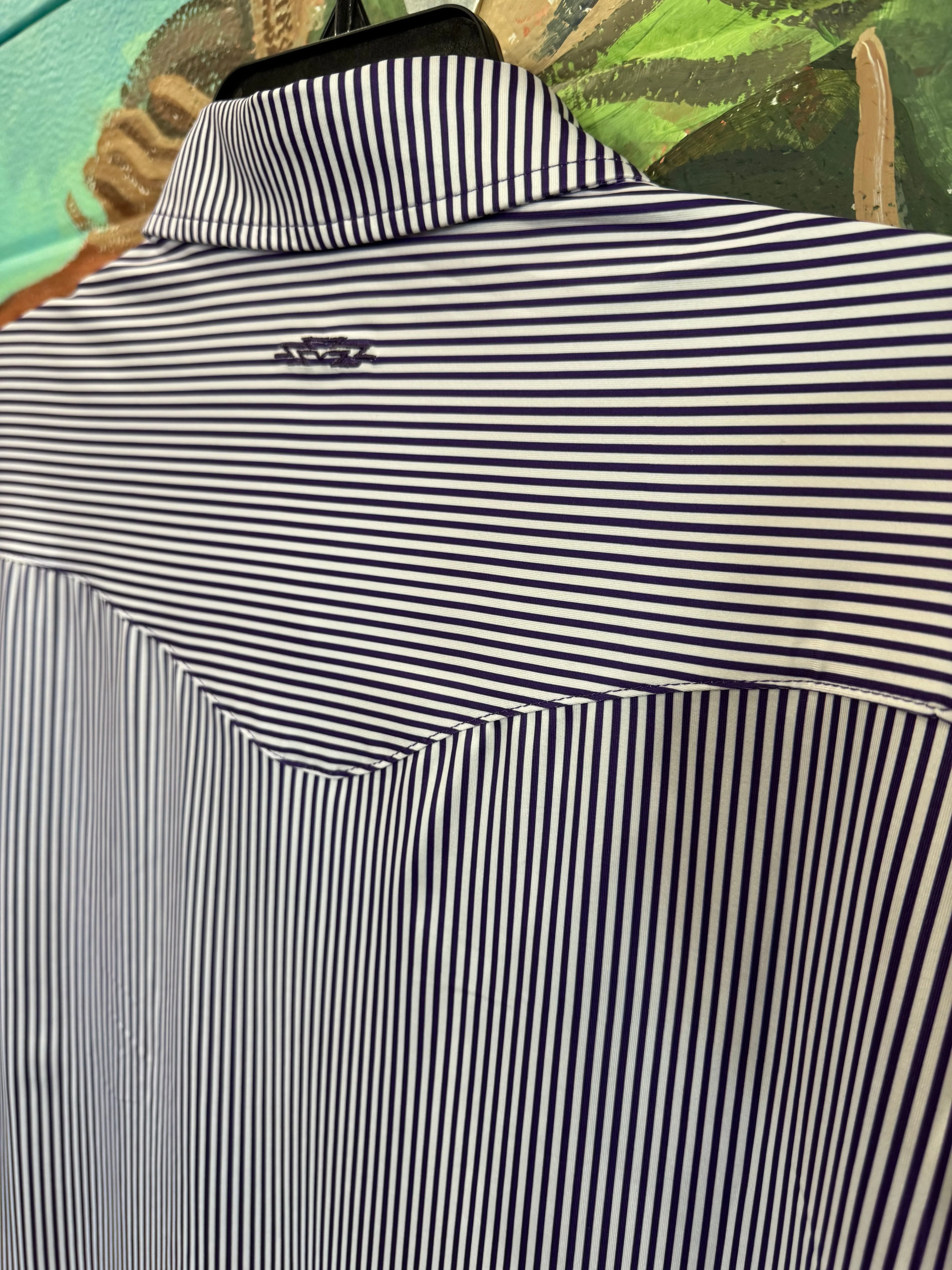 Outpost Performance Purple Pinstripe Polo Shirt - Image 2
