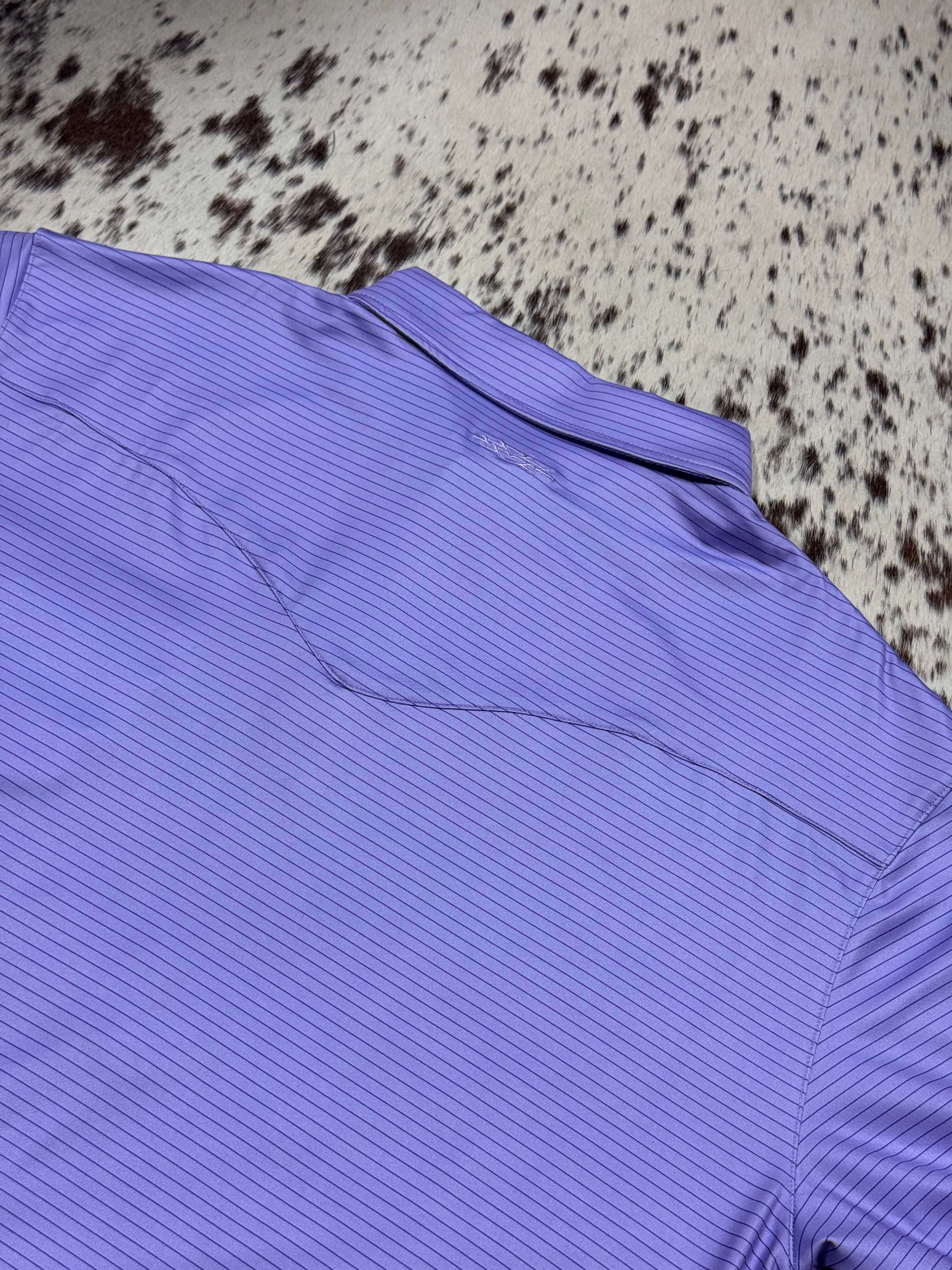 Outpost Performance Purple Stripe Polo Shirt - Image 2