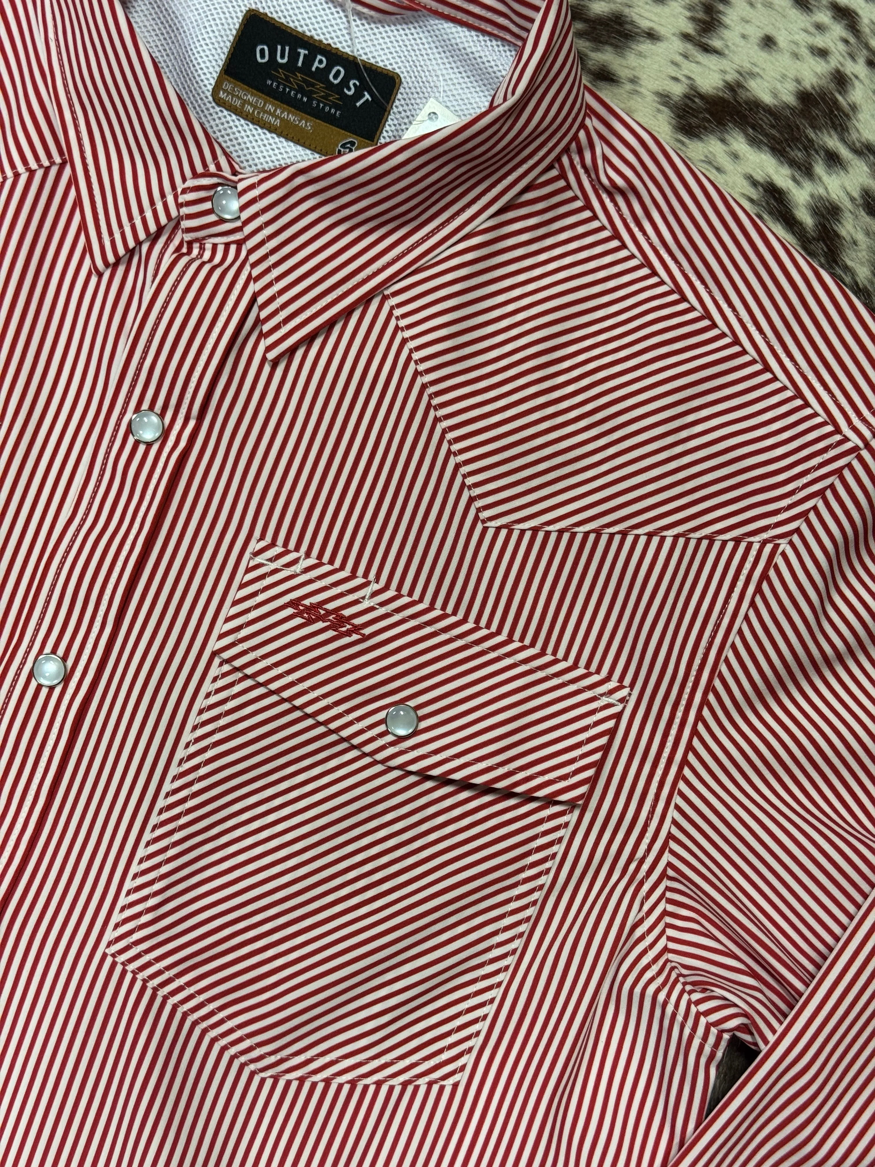 Outpost Performance Red Pinstripe LS Pearl Snap Shirt - Image 3