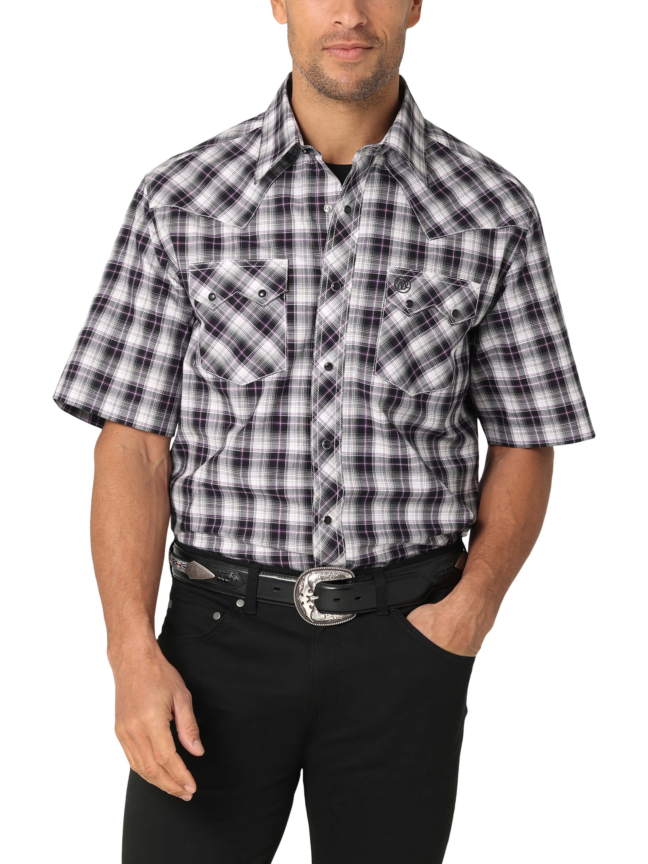 Wrangler | Retro Black Plaid SS Snap Shirt