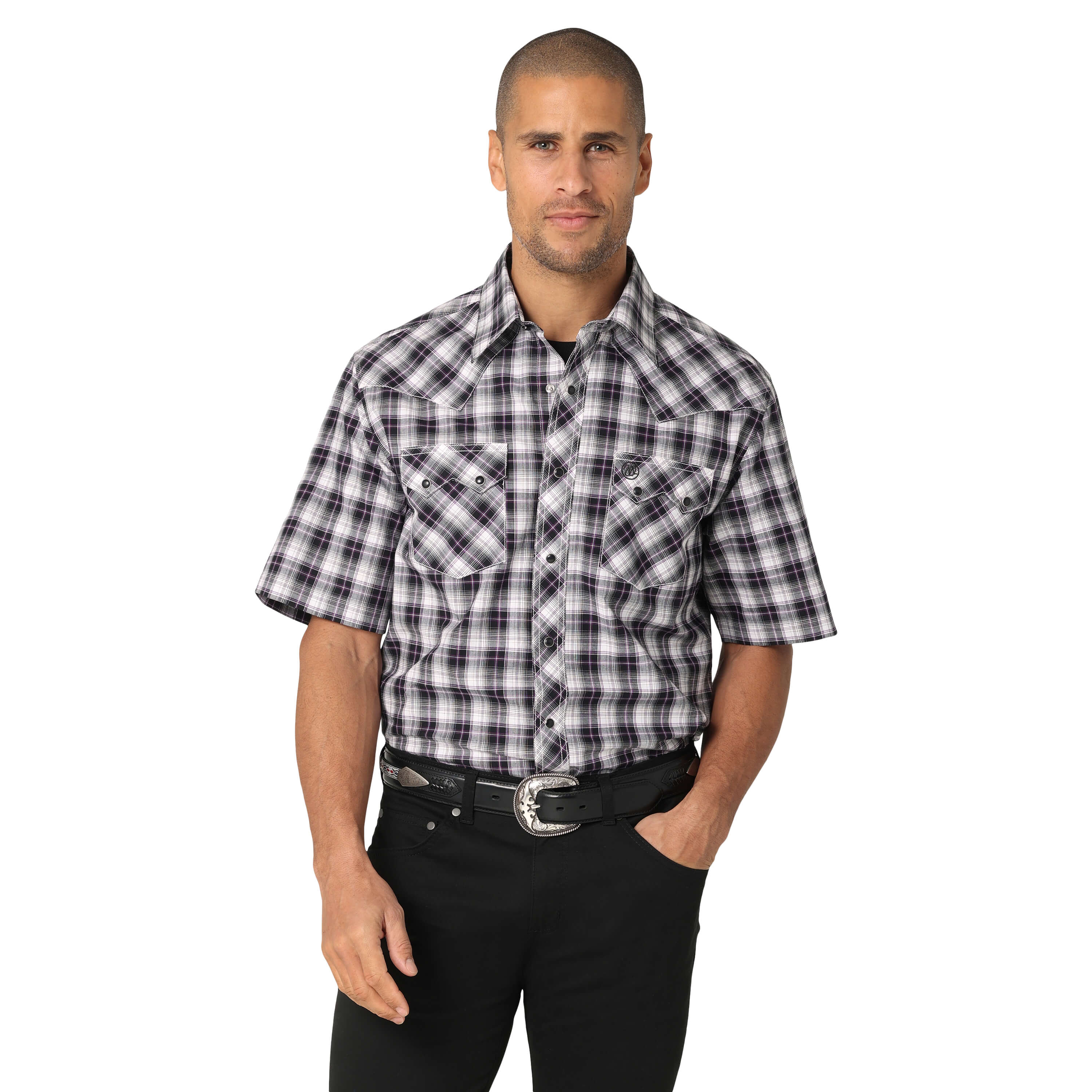 Wrangler | Retro Black Plaid SS Snap Shirt - Image 3