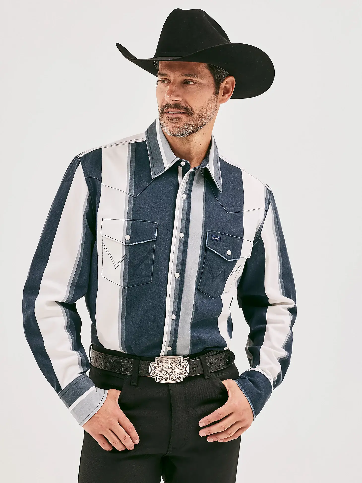 Wrangler | Vintage-Inspired Navy Striped Western LS Shirt