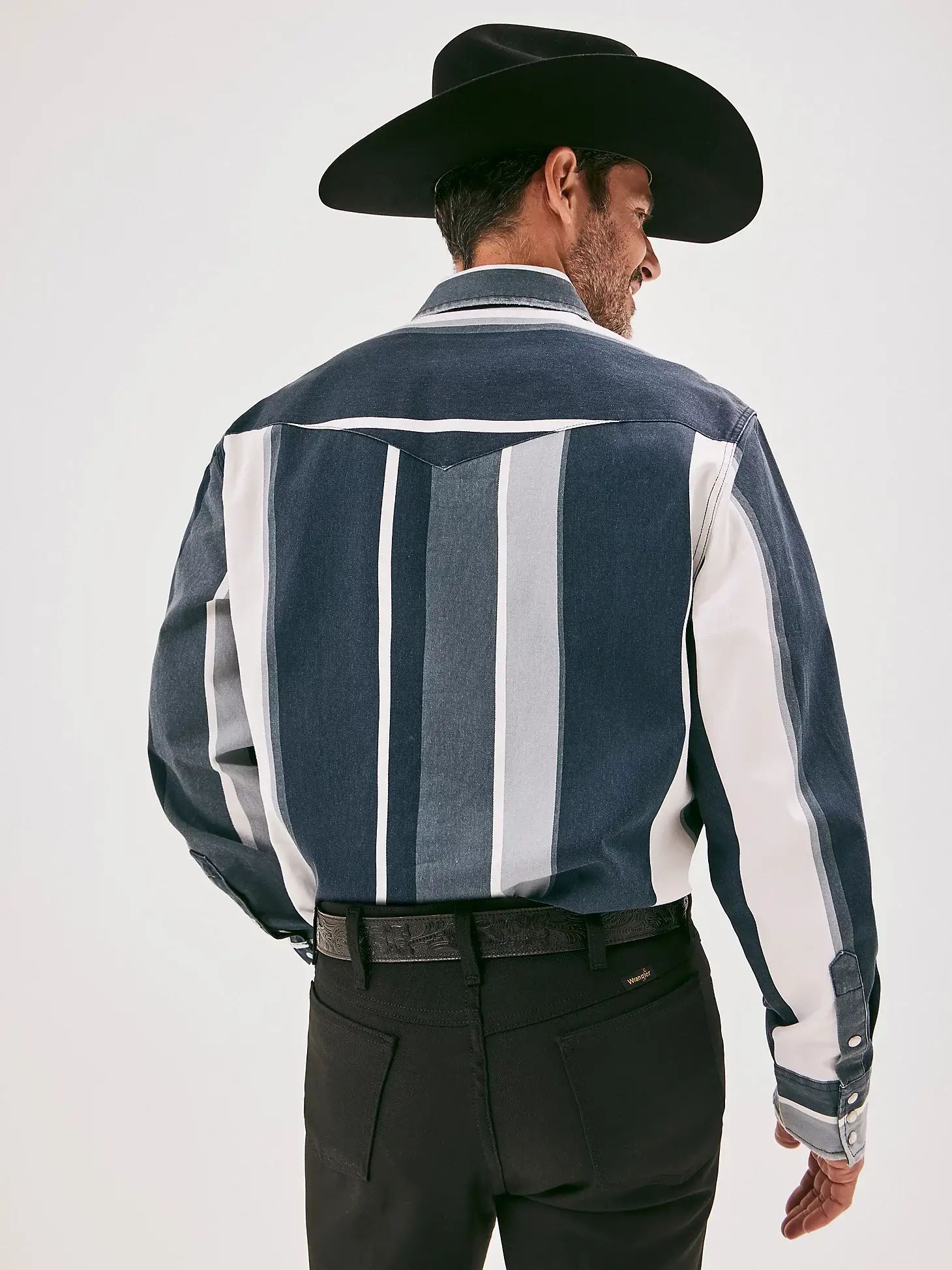 Wrangler | Vintage-Inspired Navy Striped Western LS Shirt - Image 2